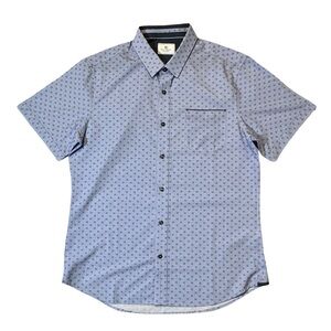 7 Diamonds mens M Medium blue geo pattern 4-way stretch button up casual shirt